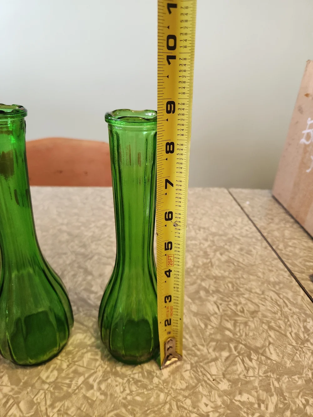 Source Unknown Emerald Green Ribbed Glass Bud Vases - Pair
